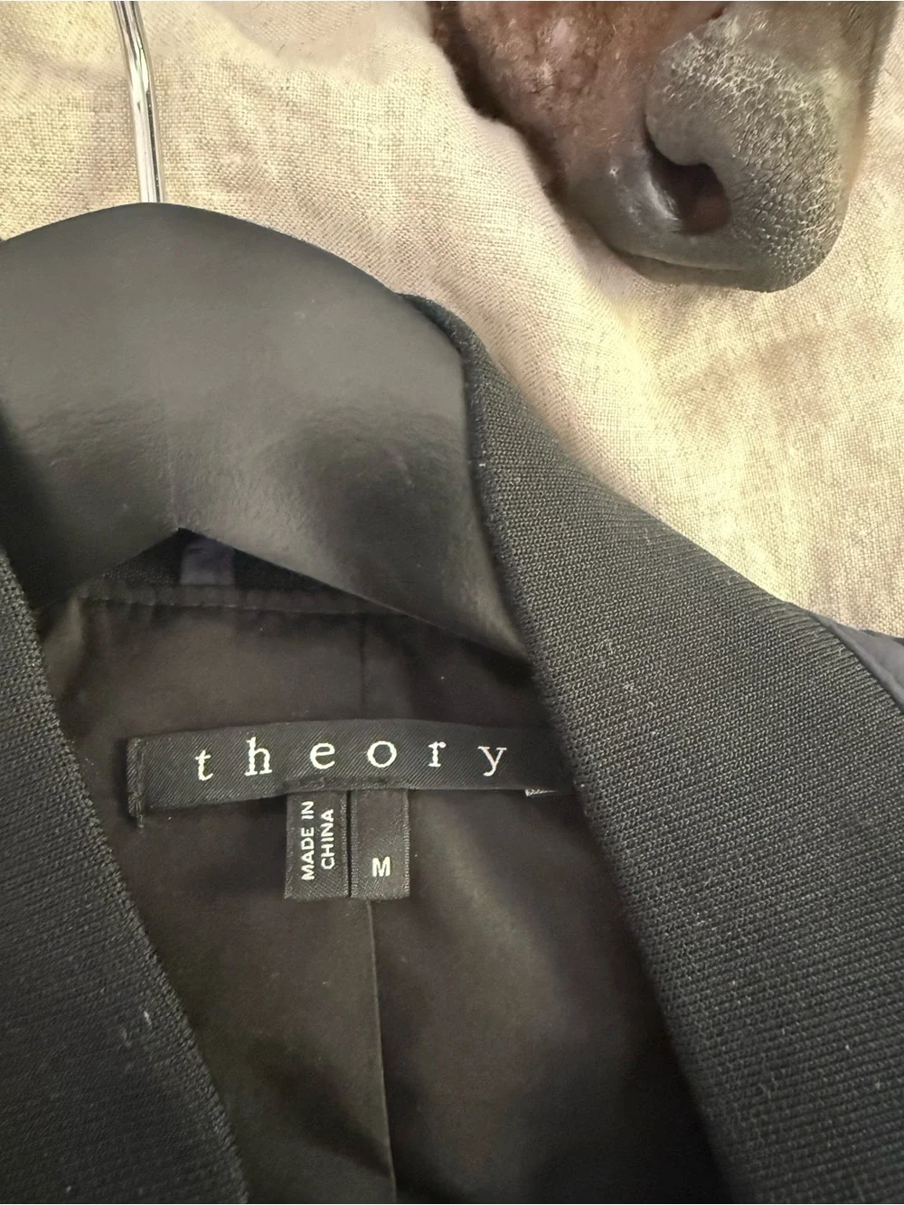 Theory Men's Navy Body with Black Leather Sleeves Bomber Jacket